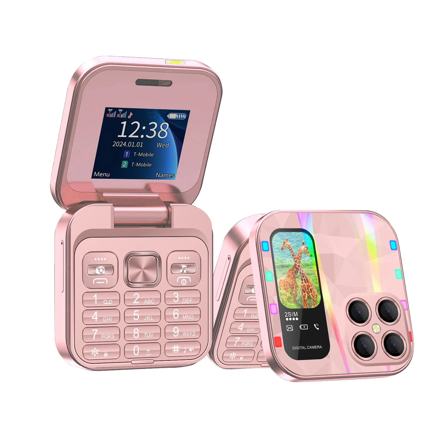 FUFFI-S23 Pro,Folding Mini Phone,Luminous phone, 2.4-inch, 2G network, dual SIM, supports phone holder, FM radio, Feature phone