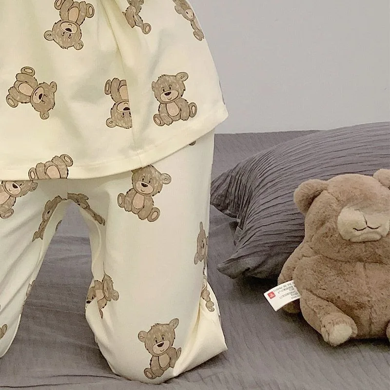Princess Style Pajamas Outfit Women's Spring Autumn Long Sleeved Nighty Japanese Cartoon Two-piece Sleepwear Set Girls Home Wear