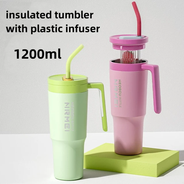 1200ml Tumbler with Handle and Straw, lid,Stainless Steel Vacuum Insulated  Tumbler, Double Walled Coffee Tumbler Travel Mug Cup - AliExpress