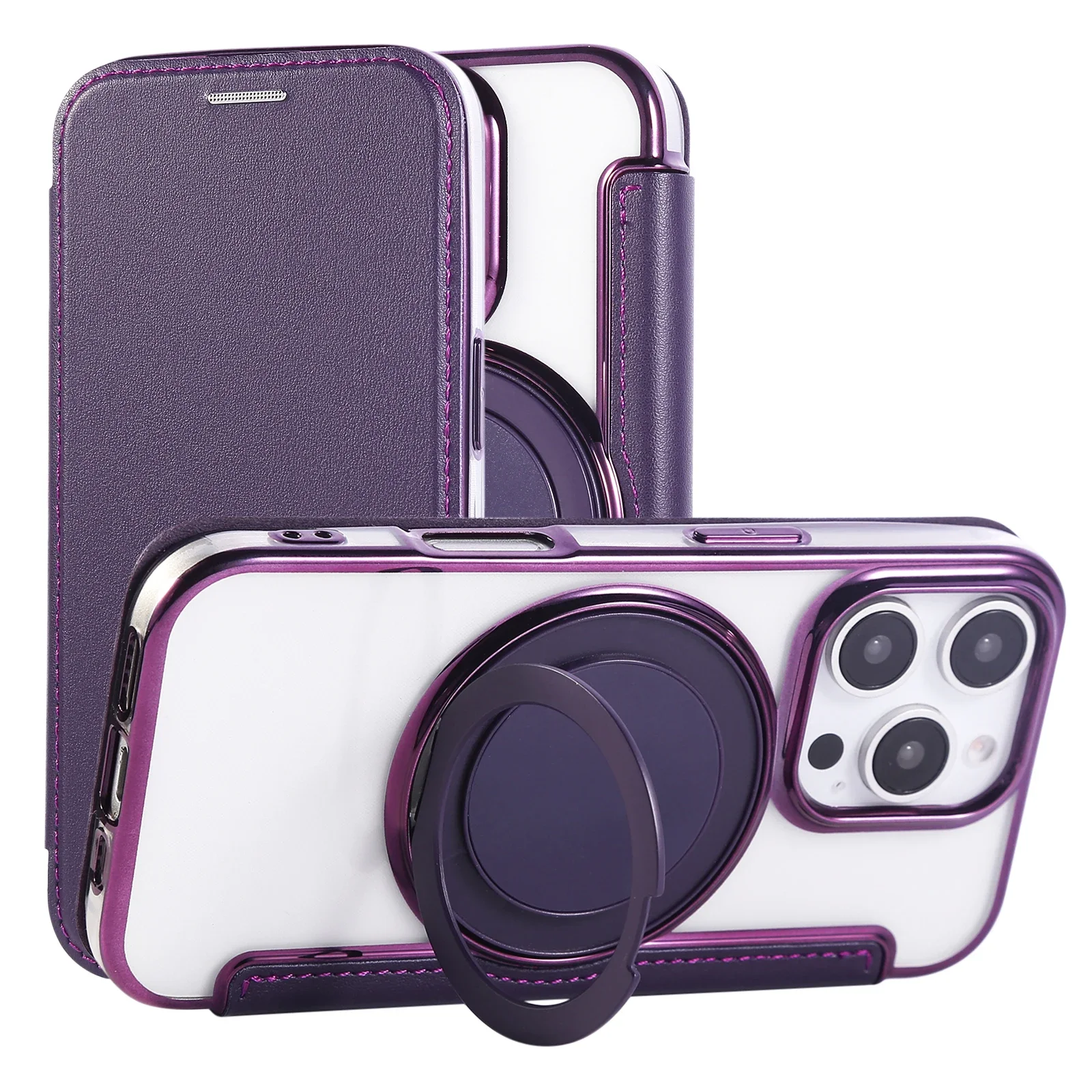 Enhanced Rotating Kickstand Leather Flip Cover - No Magnetic Closure