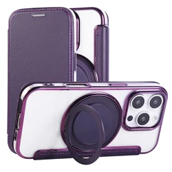 Enhanced Rotating Kickstand Leather Flip Cover - No Magnetic Closure - iPhone 14 or 13 (PURPLE)