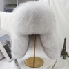 Winter Men's 100% Real Silver Fox Fur Aviator Bomber Hat Raccoon Fur Ushanka Cap Trapper Russian Man Ski Hats Caps Real Leather 6