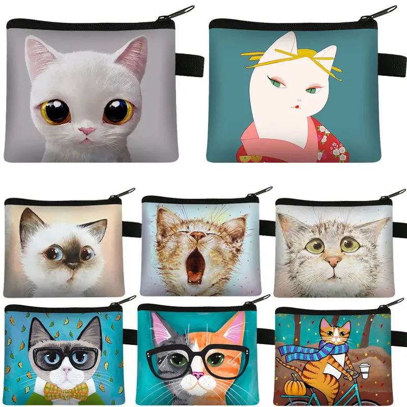 Cartoon Cat Coin Purses Card Holder Handmade Change Purse Small Wallets Women Clutch Zipper Coins Bag Pouch Cat Mini Wallet coin purse coin wallet change bag women wallet card wallet