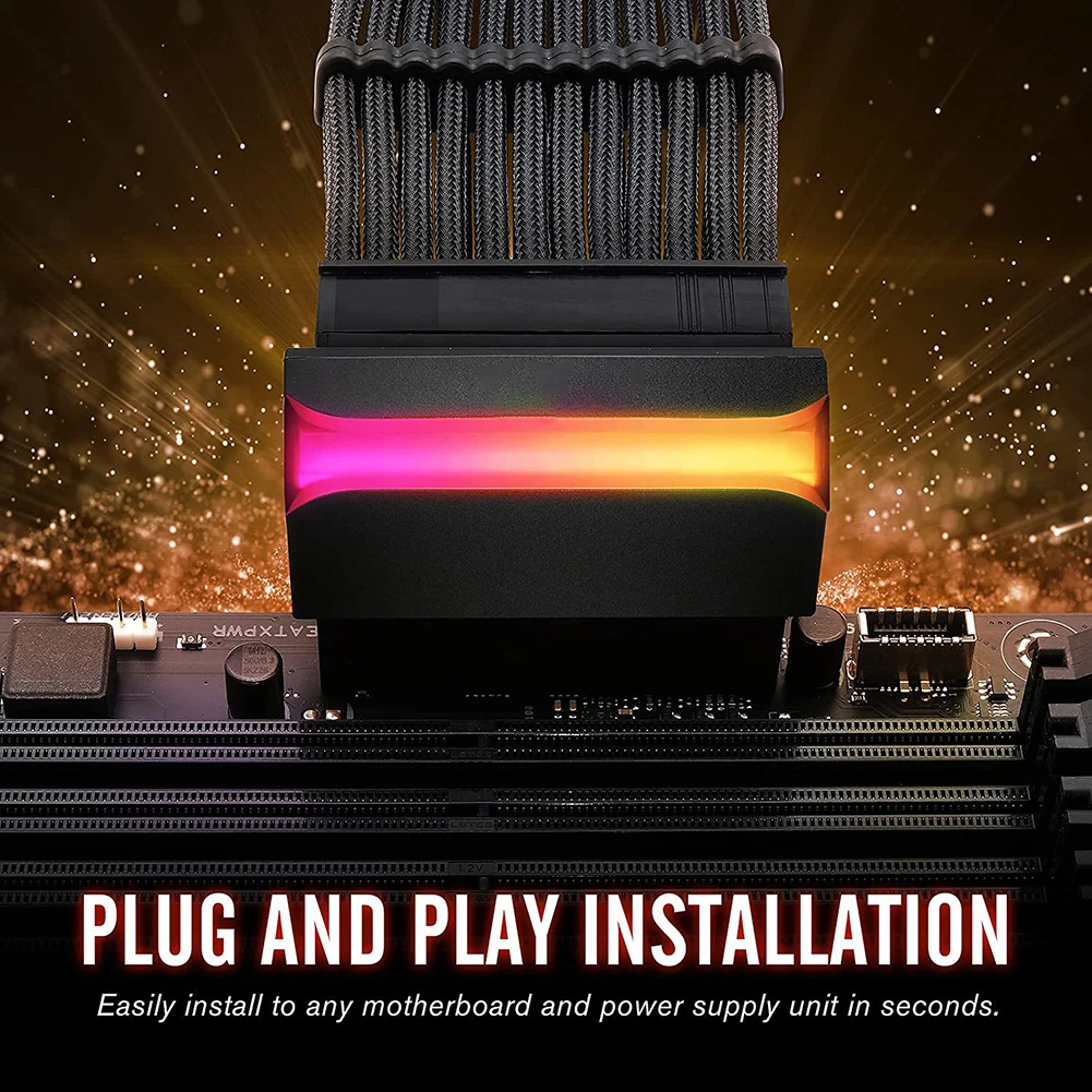 ARGB 메인보드 마더보드 전원 공급 케이블, ATX 24 핀-90 도 전원 플러그 어댑터, 모듈 DIY 장착 액세서리