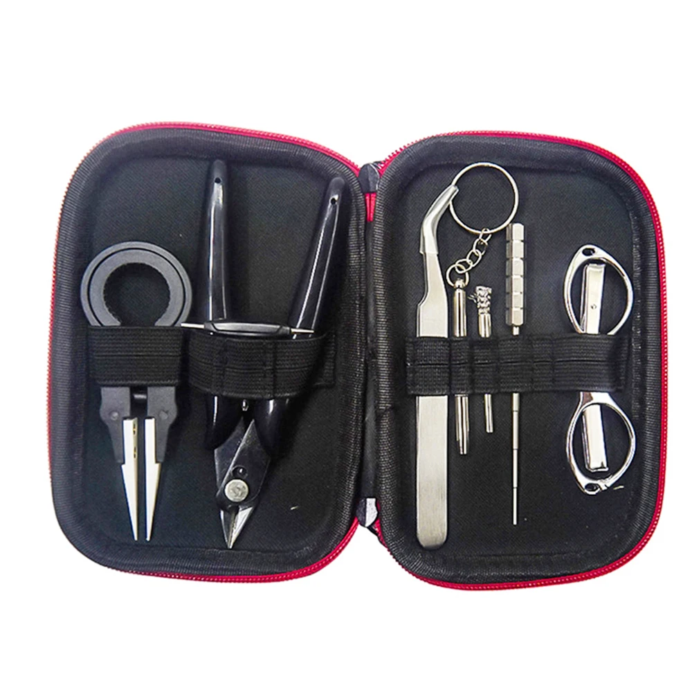 DIY Tool Kit 9 in 1 Coil jig Tweezers Pliers Repair Tool Kits Cig Accessories Coiling Set with Storage Bag