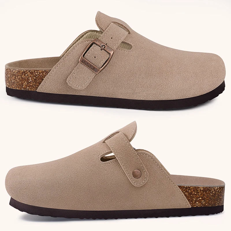 Bebealy Classic Cork Slippers Women Mules Platform Clogs Slippers Comfort Footbed Suede Home Slippers with Adjustable buckle