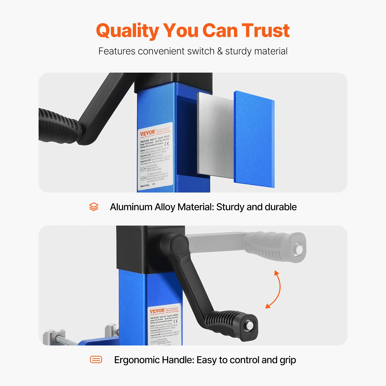 Aluminum Trailer Jack with PP Wheel for RV Boat