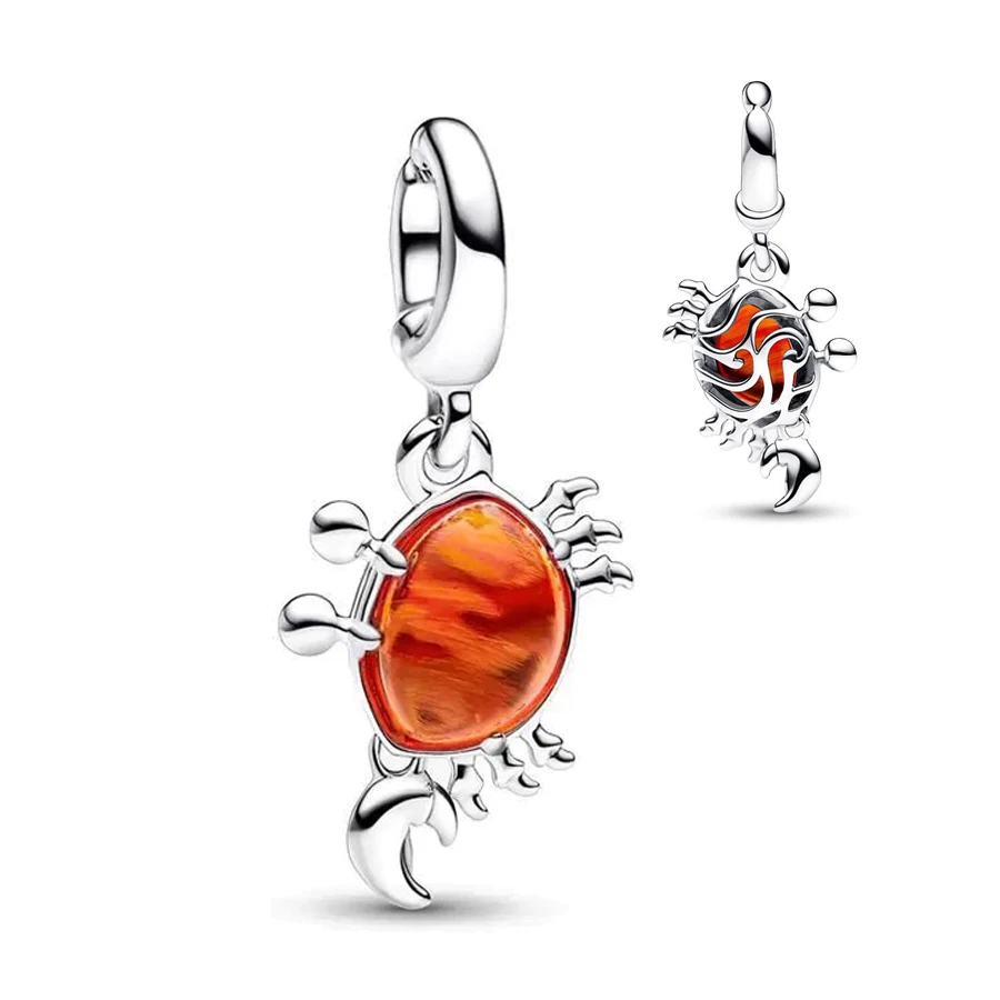 New Orange Murano The Little Mermaid Sebastian Crab Ciondola Charm Bead Fit Original Pandora Bracciale Fai Da Te Donna Shine Jewelry Gift