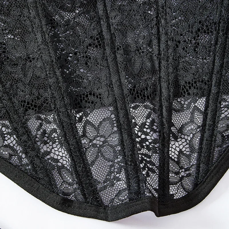 Sexylace Cross-Border Lace Underwear Solid Color Slimming Smooth Silhouette Fishbone Square Collar Long Sleeve