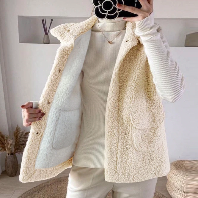 2021 Winter Imitation Lamb Wool And Plush Thickened Women's Vest Korean Version Versatile Girls' Vest For Casual Warmth Red best winter jackets Coats & Jackets