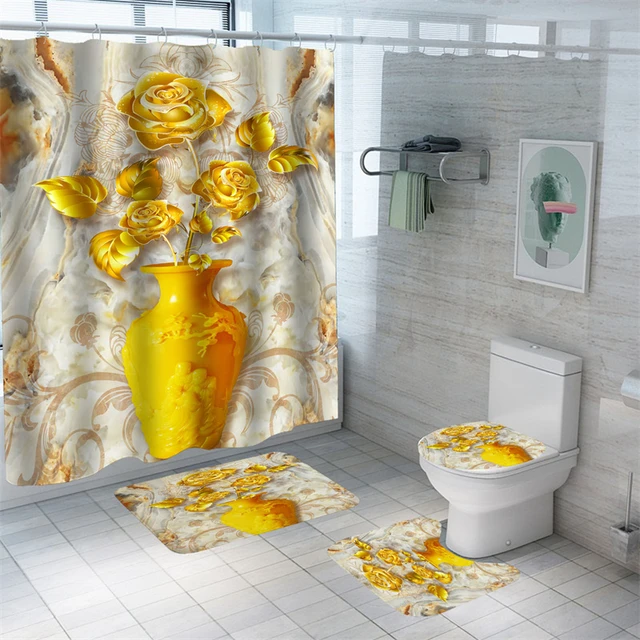 Tenda da doccia rosa dorata fiori tenda da bagno per la decorazione della vasca  da bagno di san valentino tende da bagno impermeabili con ganci - AliExpress