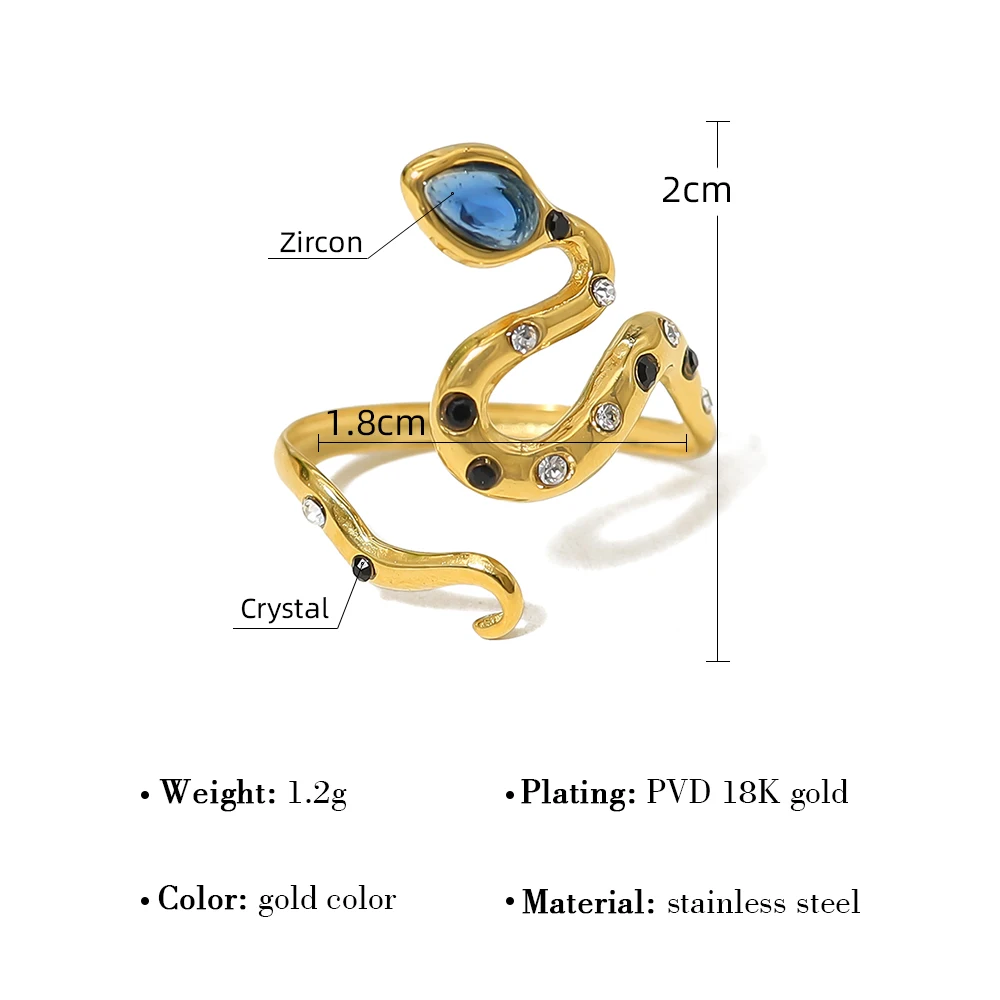 YACHAN Trendy Stainless Steel Snake Rings for Women Chic Exquisite Zircon Crystal Luxury Tarnish Free 18K Gold Plated Jewelry 6