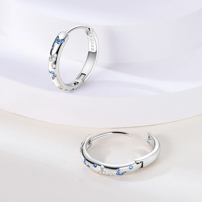 Trend Original Me Silver 925 Round Circle Feather Dangle Hoop Earrings for Women Fashion Zircon CZ Earing Hoop Jewelry silver hoop earrings