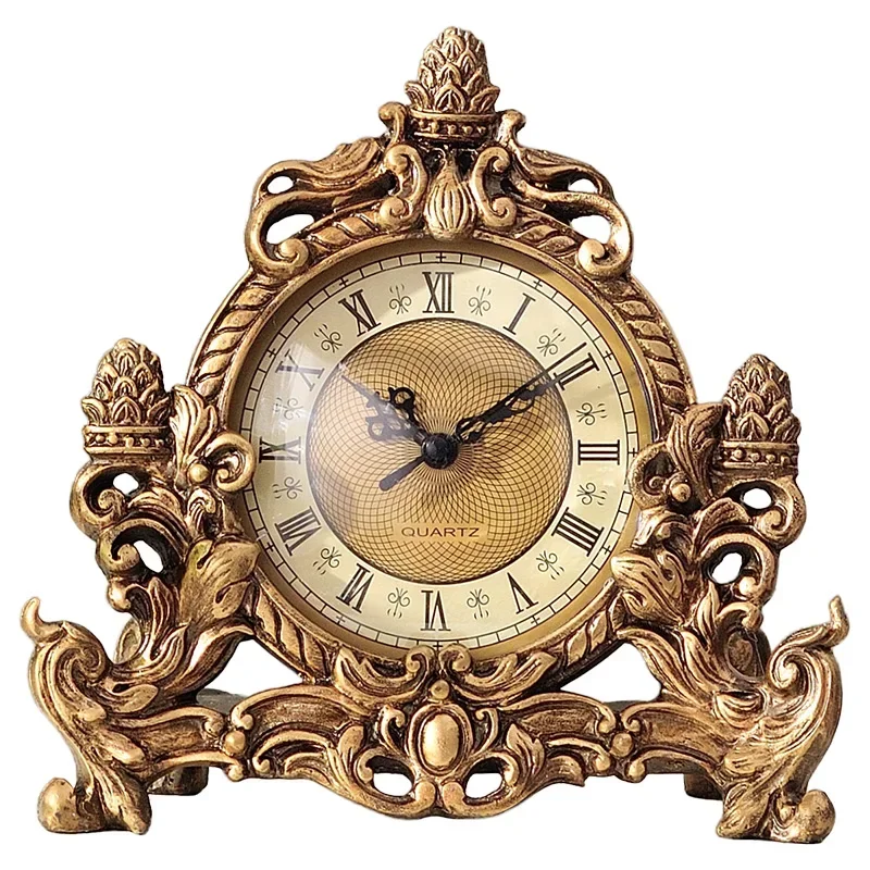 European Style Bronze Seat Clock-Creative Resin Table Clock for Living Room Silent Decorative Crafts for Bedroom s