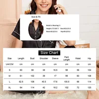 Heart Embroidery Satin Pajama Set Casual Short Sleeve Button Up Lapel Collar Top & Elastic Pants Pyjama Women's Sleepwear Pj Set - Image 6