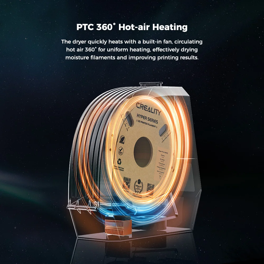 Space π Filament-Trocknerbox 360 ° Heißluftheizung 1,75mm und 2,85mm Filament 48-Stunden-Timer Echtzeit-Feuchtigkeitsüberwachung – Detail 9