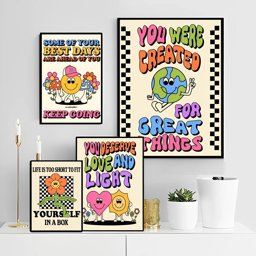 

Inspirational Smiling Flower Poster Self-adhesive Art Poster Retro Kraft Paper Sticker DIY Room Bar Cafe Vintage Decorative