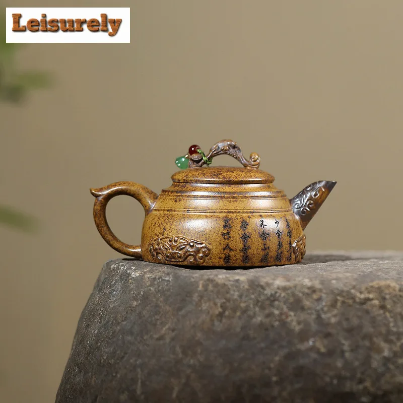 280ml Yixing Purple Clay Teapot Handmade Ji Quan Pot Raw Ore The Keel Gold Sand Mud Tea Brewing Kettle With Infuser Zisha Teaset