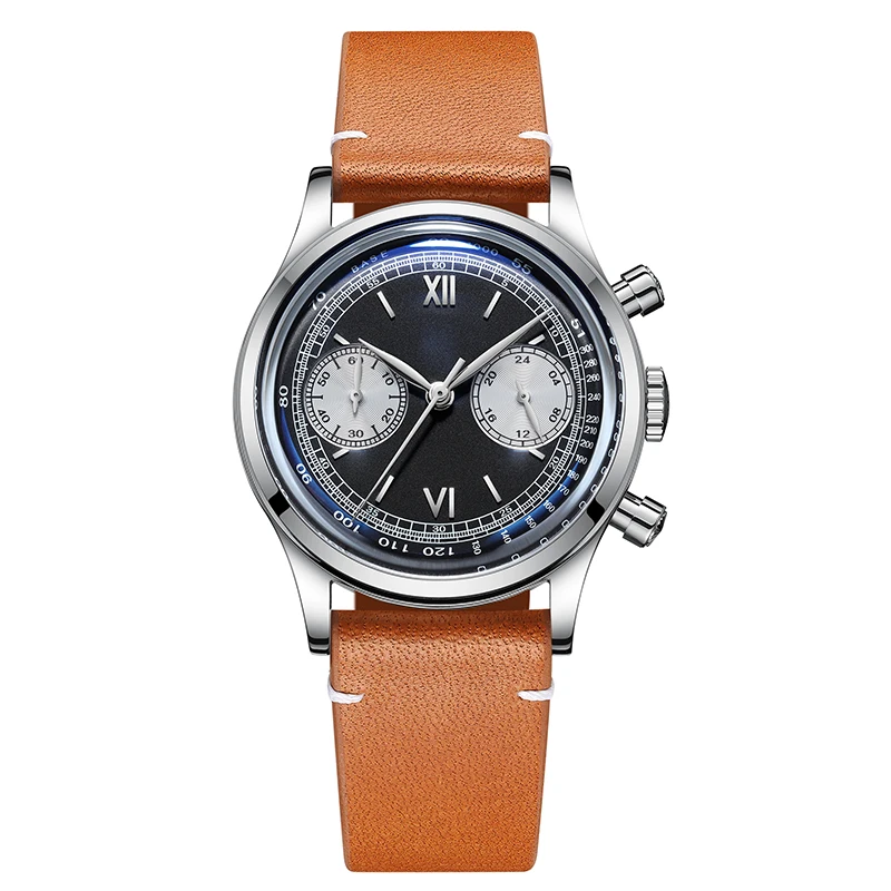 ADDIESDIVE Business Men's Quartz Watch Retro Leather Black Dial  Multifunctional Chronograph 60min Watches 100m Diver Wristwatch