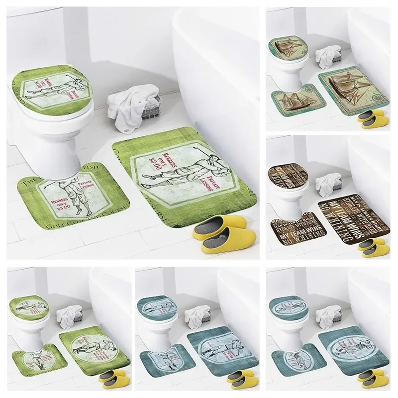 

Non slip shower mat bathroom carpet shower retro pattern decoration water absorbing bathtub carpet toilet cover decorative cover