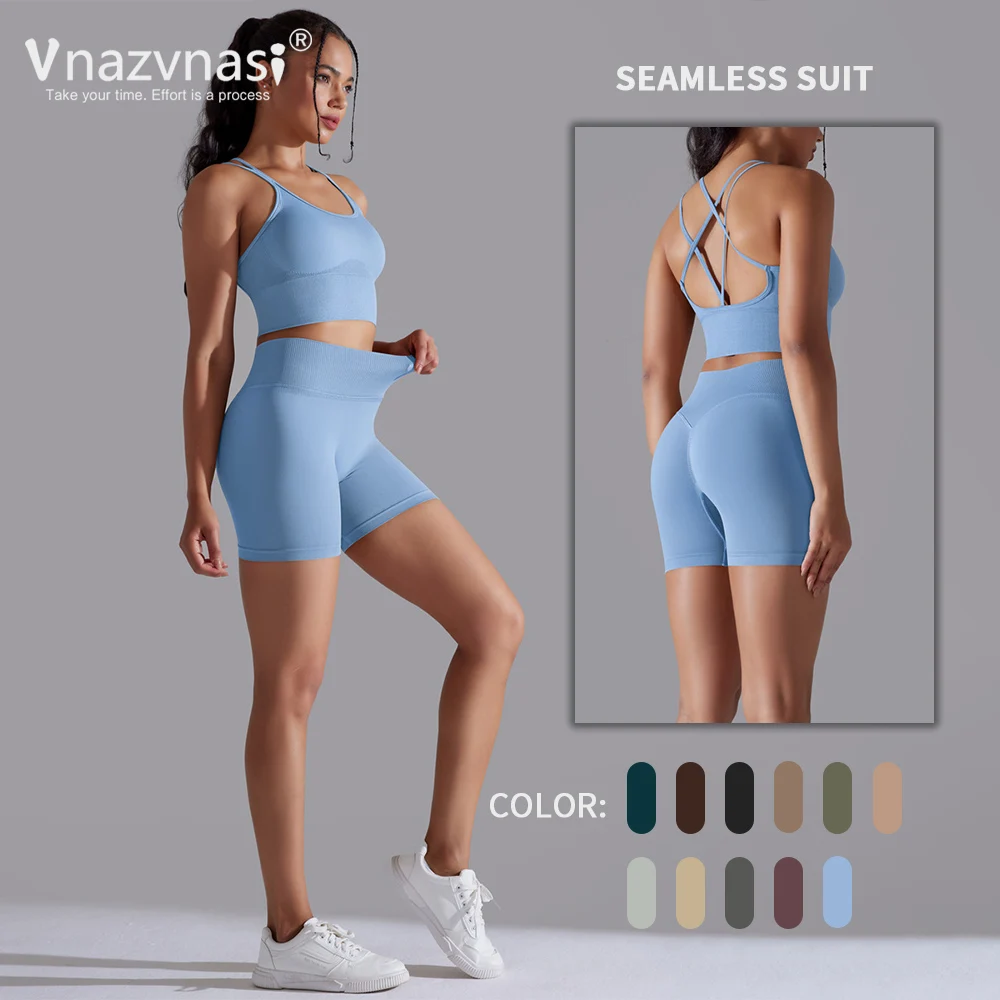 

Vnazvnasi 2 Pcs Seamless Suit for Women Gym Yoga Kit Sports Clothing Push Up Workout Clothes Highly Elastic Sportswear Outfit