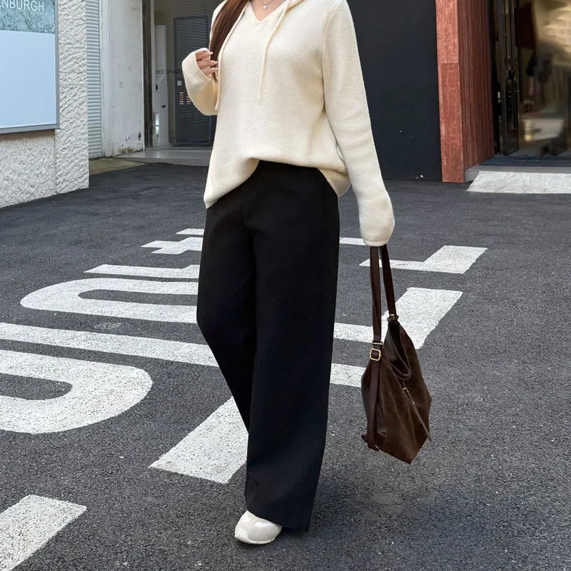 4XL Plus Size Women's Straight Leg Pants Premium Minimalist Casual Commuter Classic Black High Waist Full Length Trousers 9316