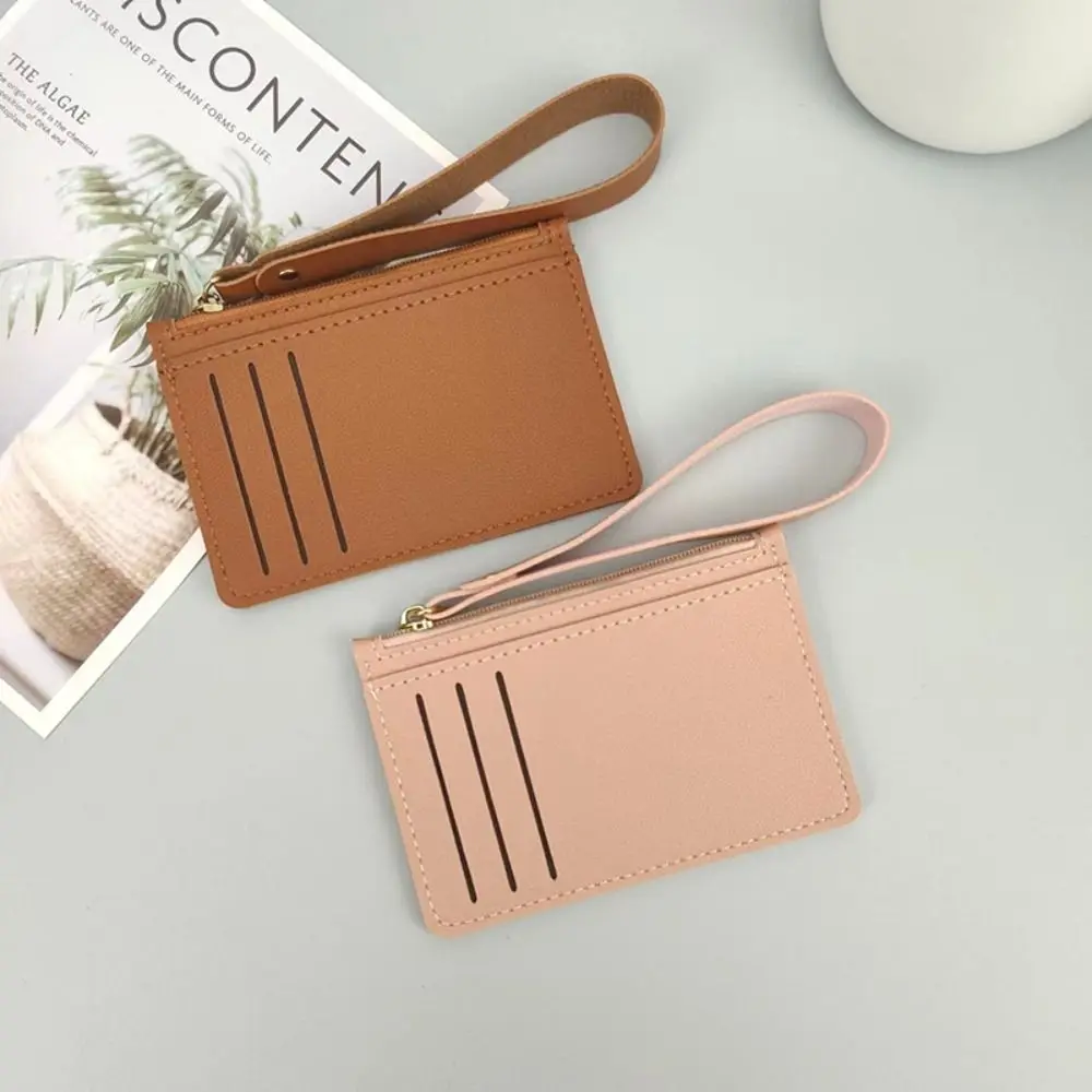 

With Lanyard Leather Coin Purse Multi-position Card Case ID Credit Card Holder Simple Korean Style Leather Short Wallets