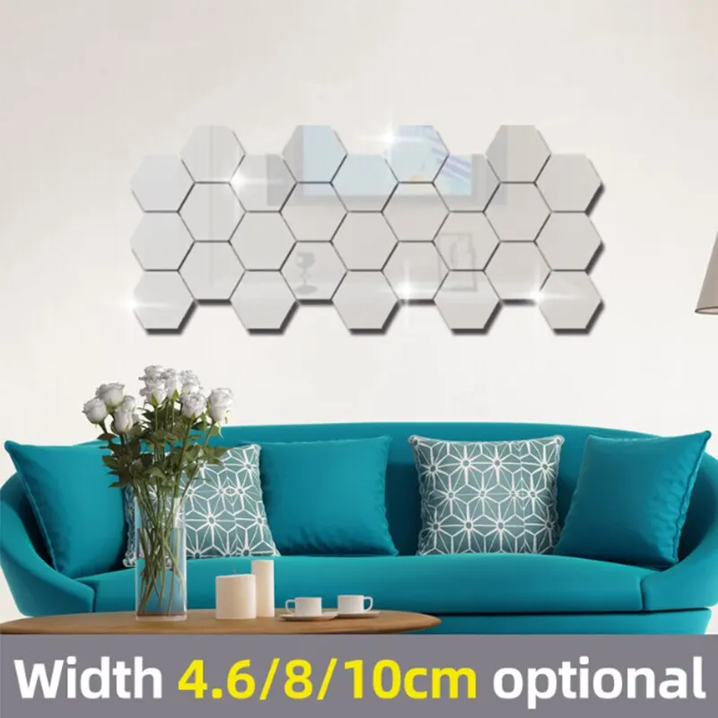 Acrylic wall sticker 24pcs/set 3D Acrylic DIY Self-adhesive Decorative Decal Hexagonal Geometric Mirror Wall Pasted Hexagon