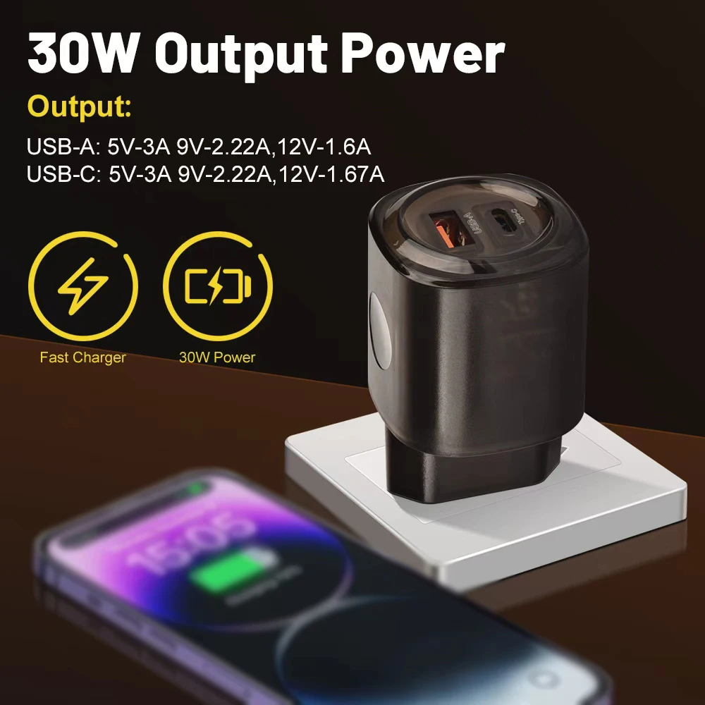 2Ports USB PD Charger Transparent Quick Charge3.0 Fast Wall Charging Mobile Phone Power For iPhone Samsung Xiaomi Huawei