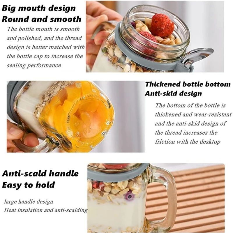 350ML Overnight Oat Cup Glass With Lid And Spoon Seal Food Breakfast Cup Portable Cereal Milk Salad Yogurt Cup Kitchen Item 5