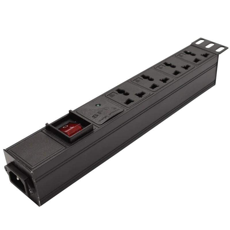 

4AC Universal output PDU Cabinet Extension Adapter Socket with Switch IEC320 C14 Male Lightning protection Aluminum alloy shell