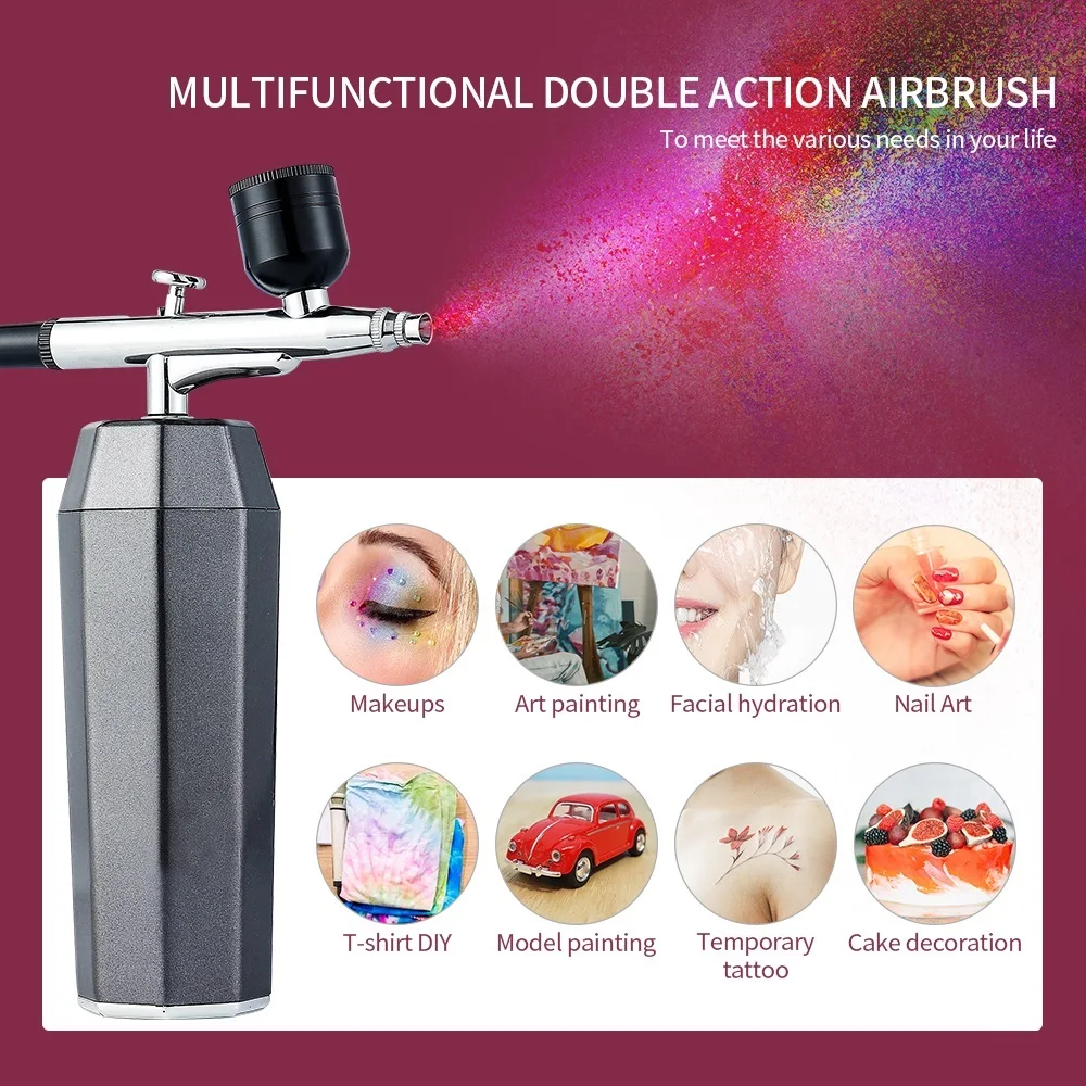 Dual Action Air Compressor Kit 0.3mm Nail Art Airbrush Gun Makeup Oxygen Injector DIY Painting Tattoo Cake Model Nano Sprayer