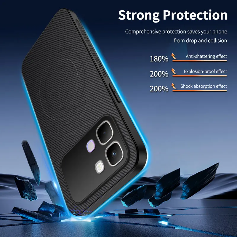 Premium Soft Silicone Carbon Fiber Magnetic Protective Back Cover Case