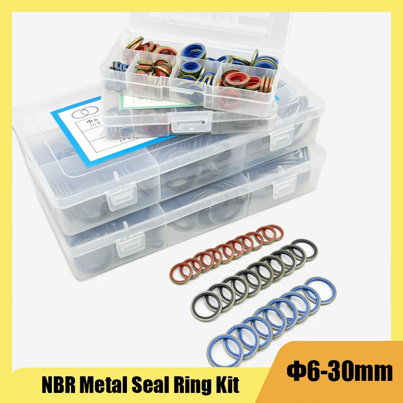 

245/100pcs High Press Hydralic Rubber Oil Pipe Seal Gasket NBR Metal Seal Ring Assortment Kits Oil Pipe Seal Ring Rubber Gasket