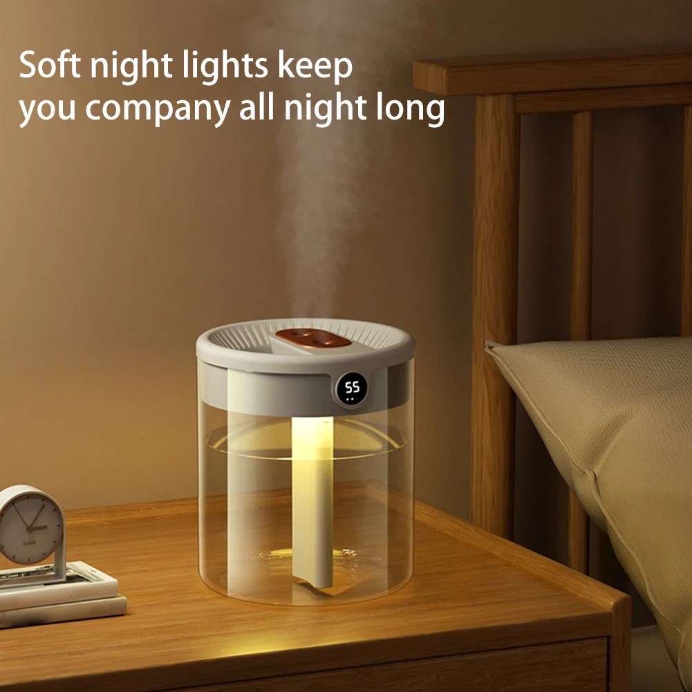 2L Portable Air Humidifier Mini Humidifier Digital Display Dual Nozzle Humidity Diffuser Cool Mist for Car Baby Room