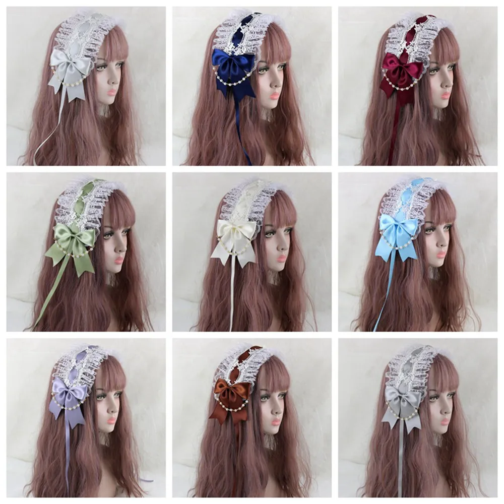 

Sweet Lolita Bowknot Maid Headdress Women Girls Japanese Style Ruffled Lace Headpiece Headband