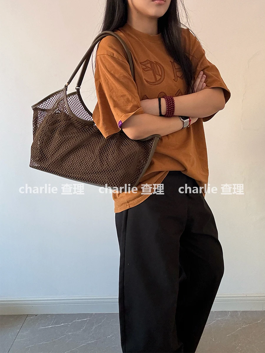 Women Large Capacity Mesh Beach Travel Shoulder Bag Casual Shopper Totes  Beach Toy Storage Bag Ladies Handbag Net Bag