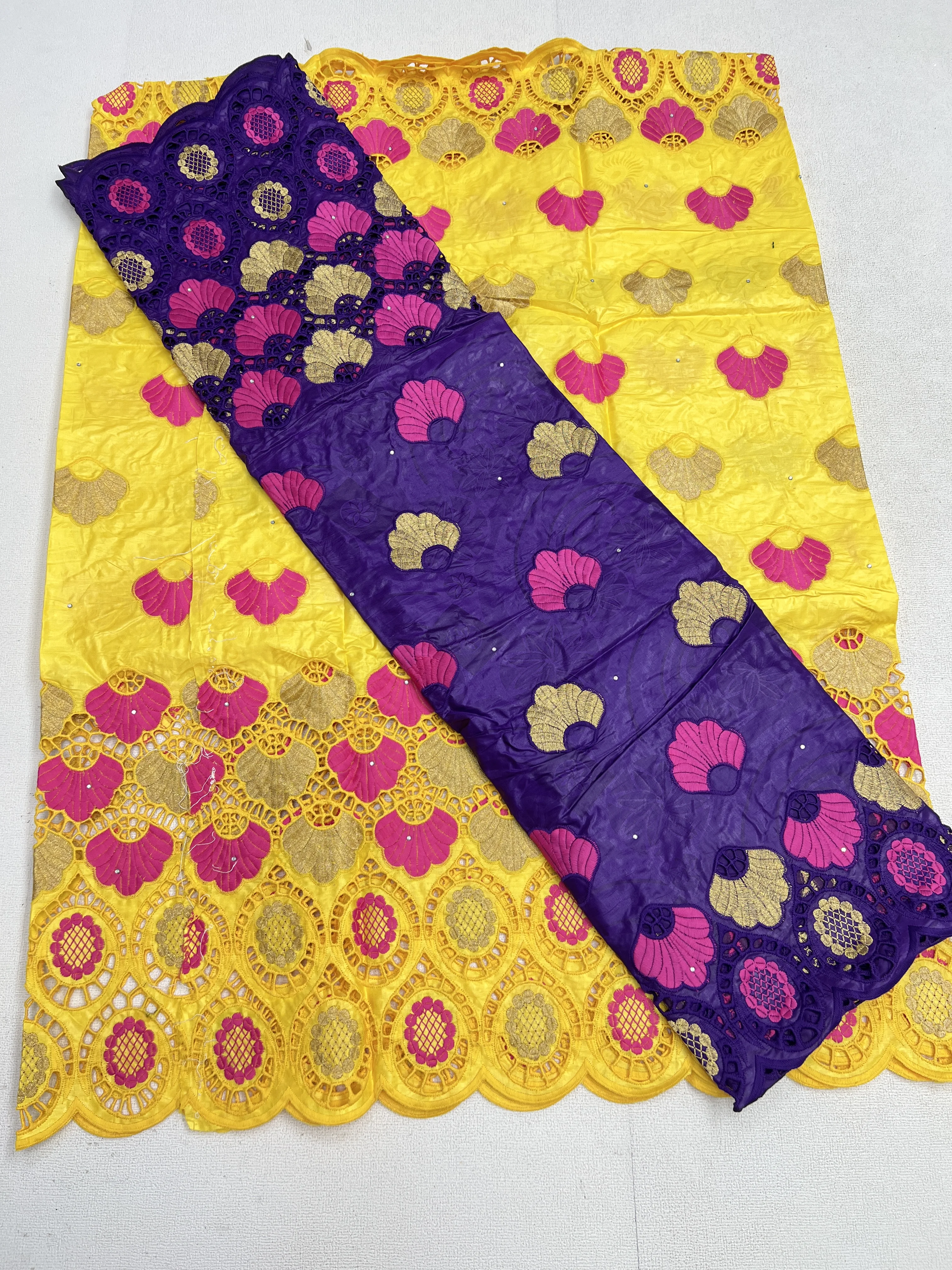 2.5 + 2.5 yards African Lace Fabric Nigerian Stones Cotton Swiss Voile For Women Wedding Dress