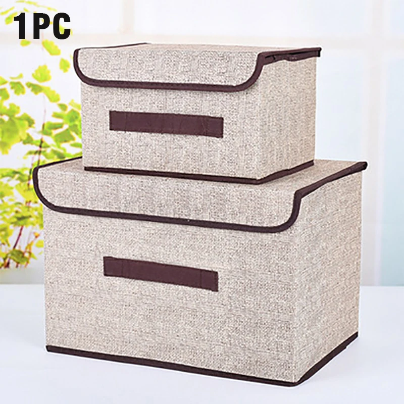 thumbnail image 1 of Cesta de almacenamiento portátil plegable, contenedor de tela no tejida de cáñamo de imitación para el hogar, organizador de almacenamiento, caja de almacenamiento con tapa, 1 of 5