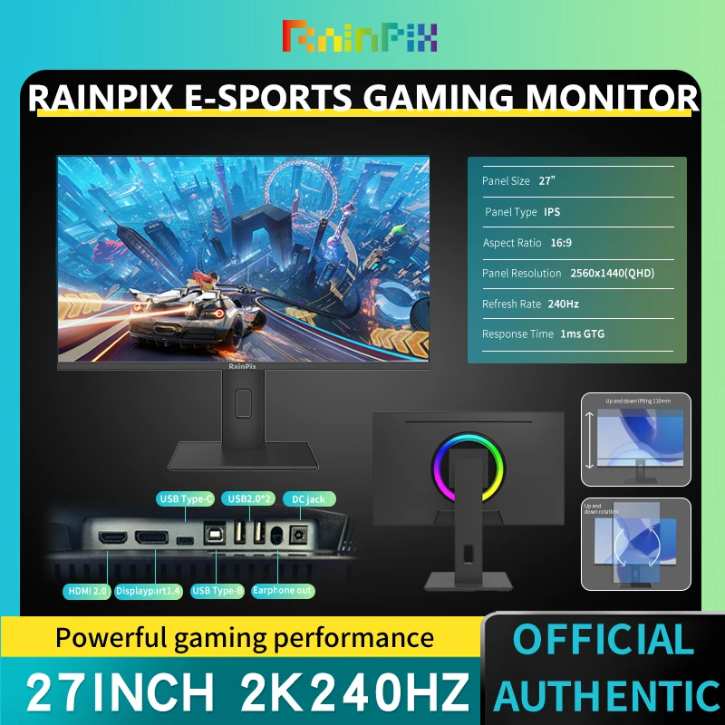 27 inch 2K 240Hz monitor Pc gamer QHD  IPS desktop computers gaming PC  1ms Response time HDR400 TYPE-C HDMI DP monitor for pc.
