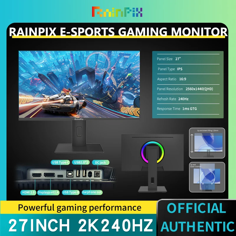 

27 inch 2K 240Hz monitor Pc gamer QHD IPS desktop computers gaming PC 1ms Response time HDR400 TYPE-C HDMI DP monitor for pc.