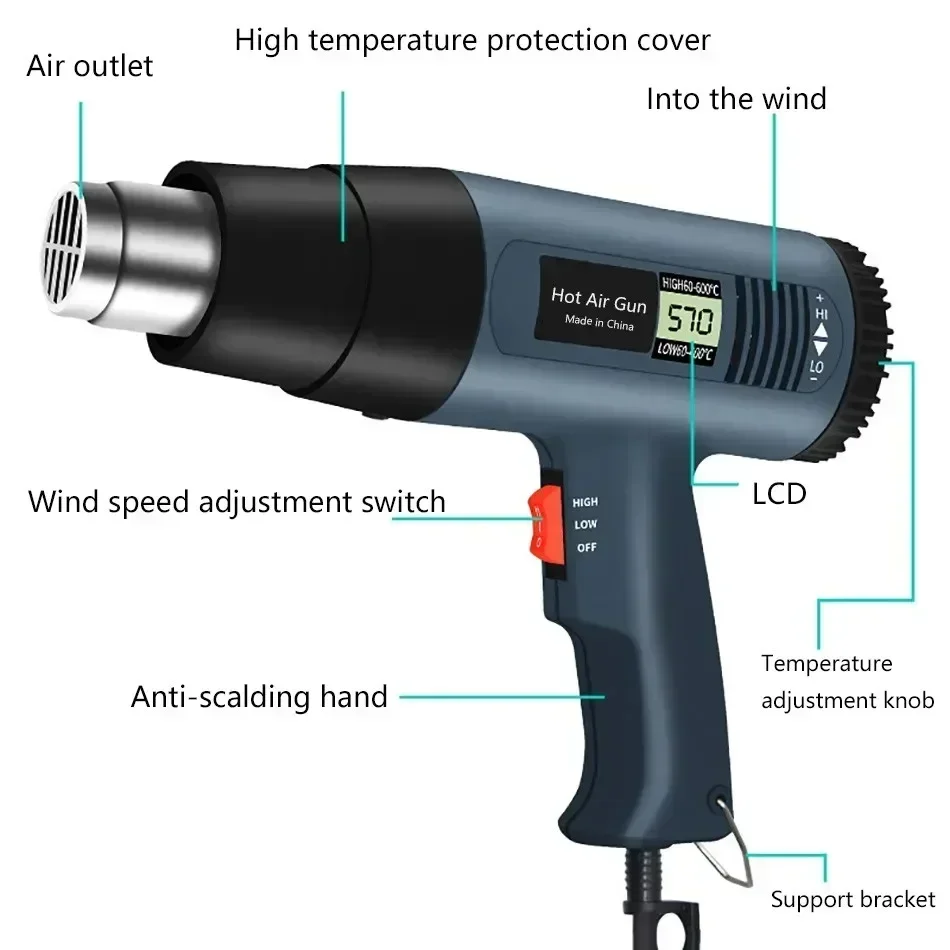 Hot Air Gun 220V/110V 2000W Electric Heating Temperature Adjustable