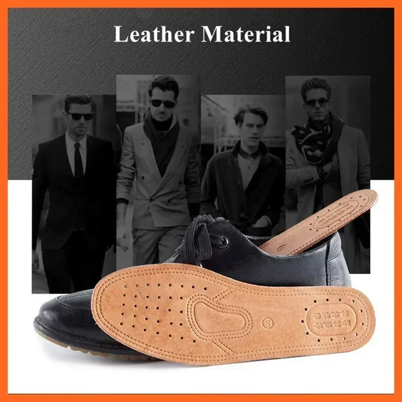 Cowhide Insoles 1 Pair for Men Comfortable Deodorant Casual Leather Shoe Sole