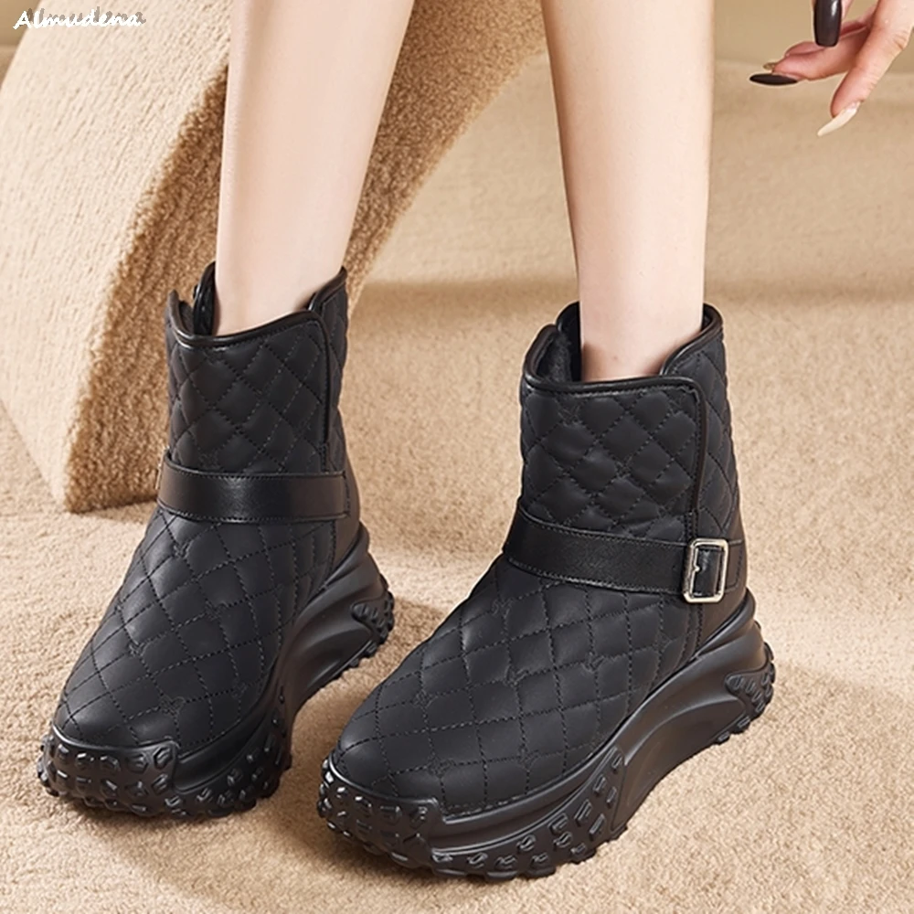 

New Thick-soled Waterproof Cotton Boots Plus Velvet Winter Women's Shoes Genuine Leather Height Increasing Snow Boots Hot Sale