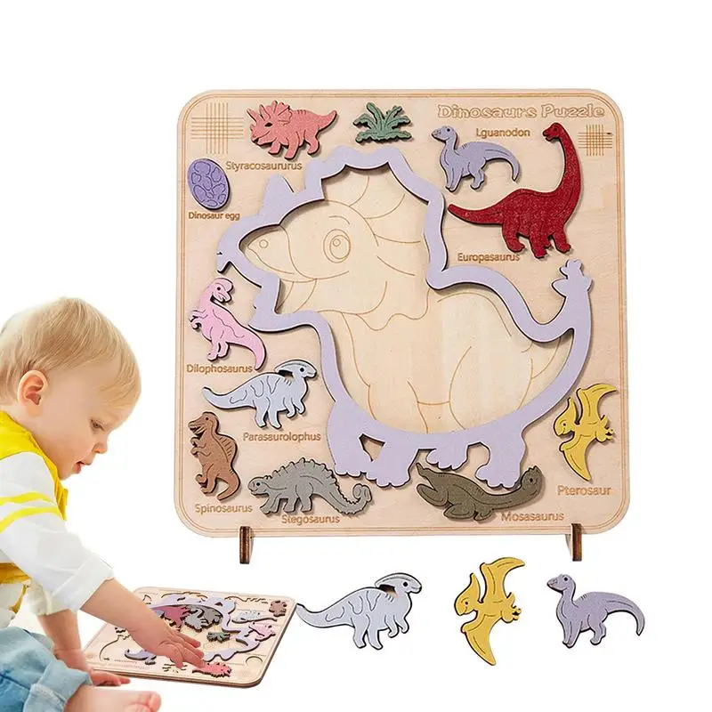 

Деревянные пазлы-Динозавры, доска Монтессори, мозги для мышления, сочетающиеся с познанием, Развивающие головоломки, отличный Дошкольный подарок для детей