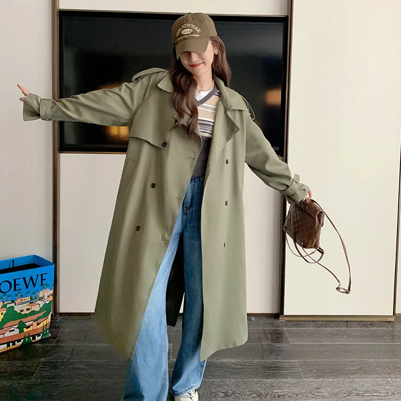 Fashion Solid Color Long Sleeve Suit Collar British Women's Trench Coat 2023 Autumn Winter Loose Double Breasted Commuter Coat