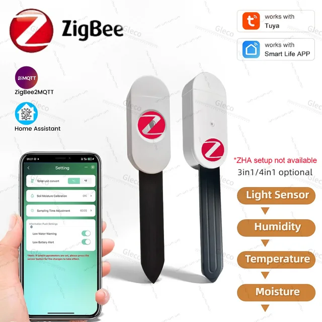 3-in-1/4-in-1 Zigbee Soil Moisture Sensor Humidity Meter Temperature Tester Light Detector Work With Tuya Smart Life 2MQTT HA