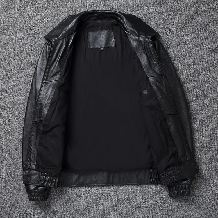 Description Picture 4 of itemBlack Genuine Leather Jacket Men Real Cow Skin Coat Classic Flight A2 Jackets Men Leather Jacket Aviator Coats Autumn
