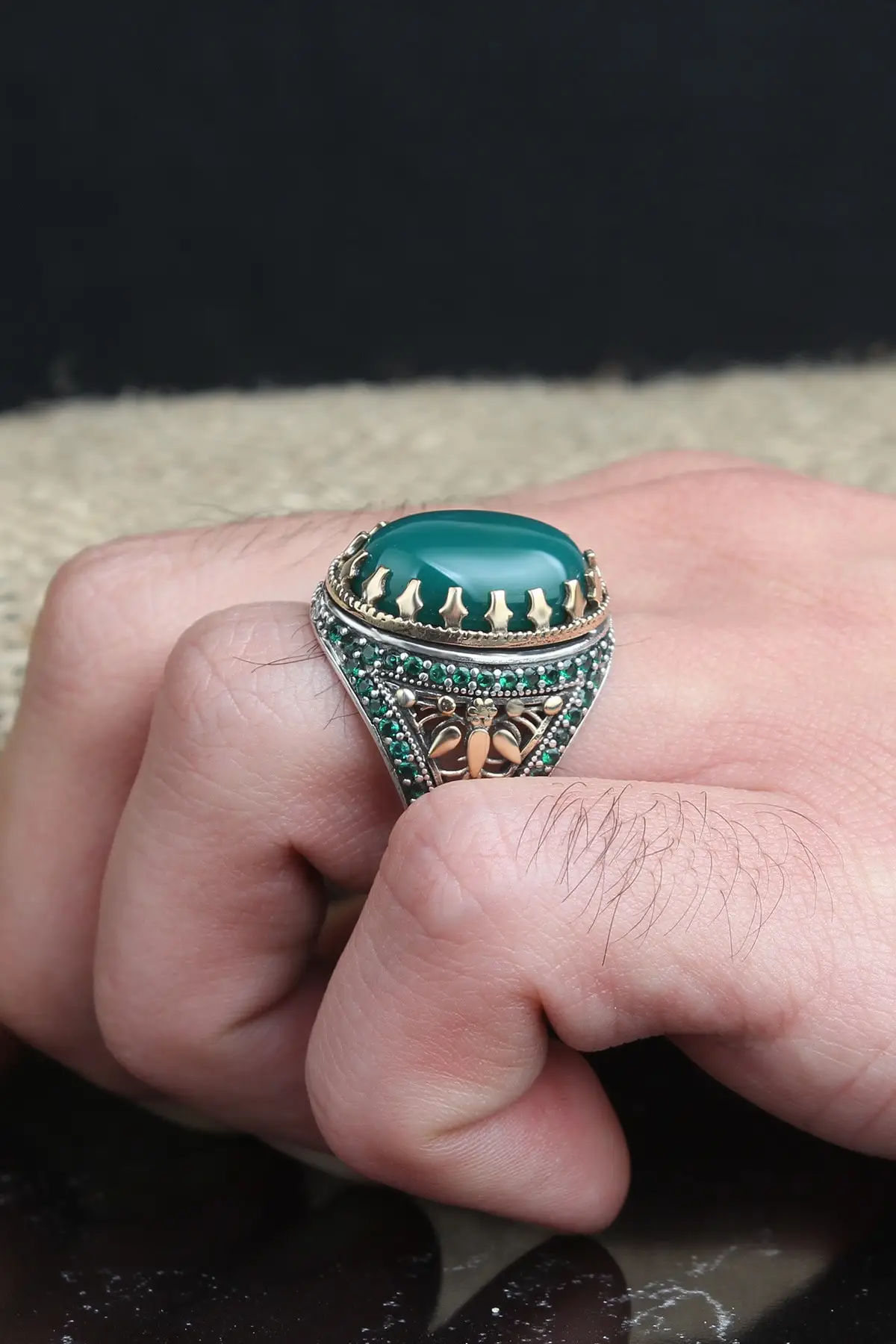 925 Sterling Onyx Stone Men's Emerald Silver Ring Retro Fashion Design Jewelry Gifts For Men Daily Use Clothing Accessories