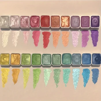 Set di pittura ad acquerello in metallo da 20 colori, scatola portatile con perle lucide Pittura ad acquerello solido e materiali artistici, acquerello